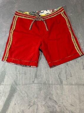 Men Robert Graham Red Mesh Lined Tropical Board Shorts Swim Trunks Size 38